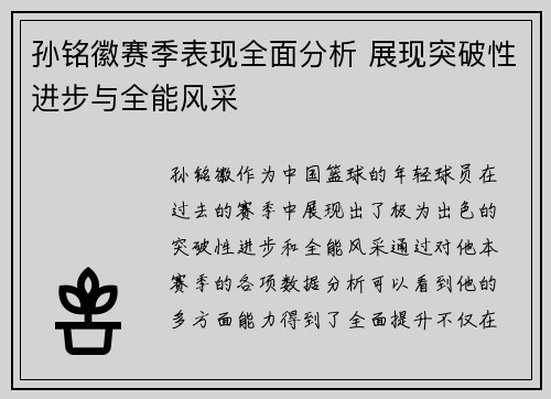 孙铭徽赛季表现全面分析 展现突破性进步与全能风采 孙铭徽赛季表现全面分析 展现突破性进步与全能风采